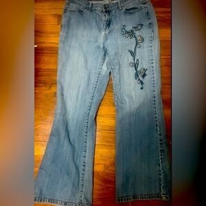 NYL Womens Denim Jeans Straight Beads Embroidered Embroidered Flower Y2K 14